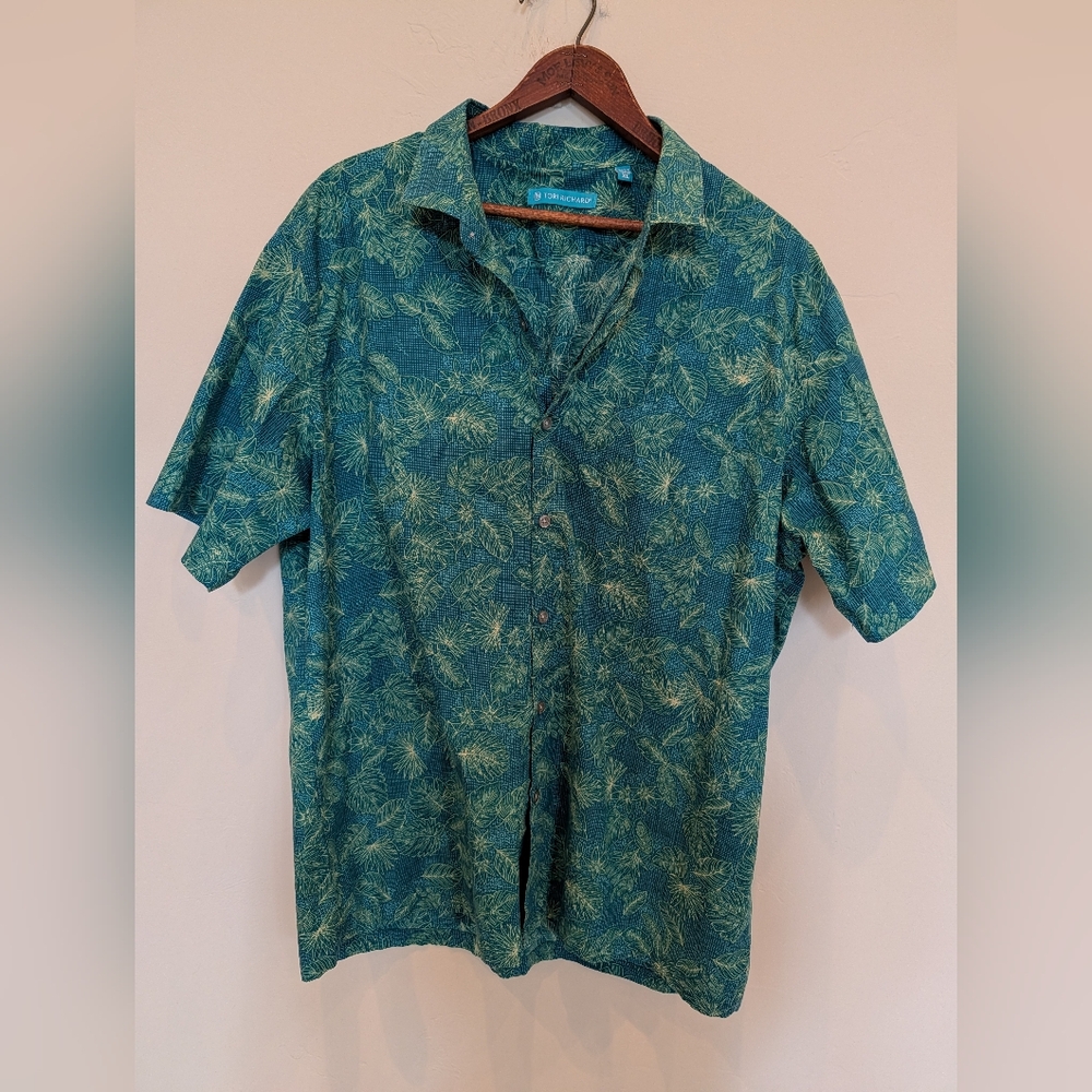 Tori Richard Hawaiian Cabana Resort Wear Blue Teal Men's XL Shirt